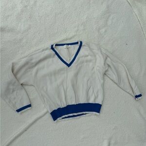 Cyrus White V-Neck Sweater with Blue Trim
